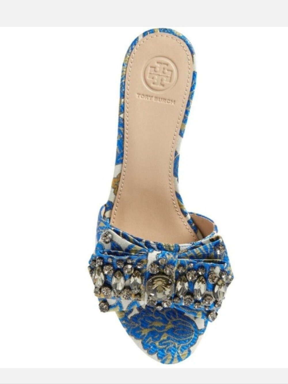 Tory Burch Valentina Bow 45mm Slide Sandal Metallic Floral Brocade NWT